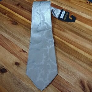 Donald J Trump Signature Tie Necktie Silver Paisley 100% Silk Gold Bar President